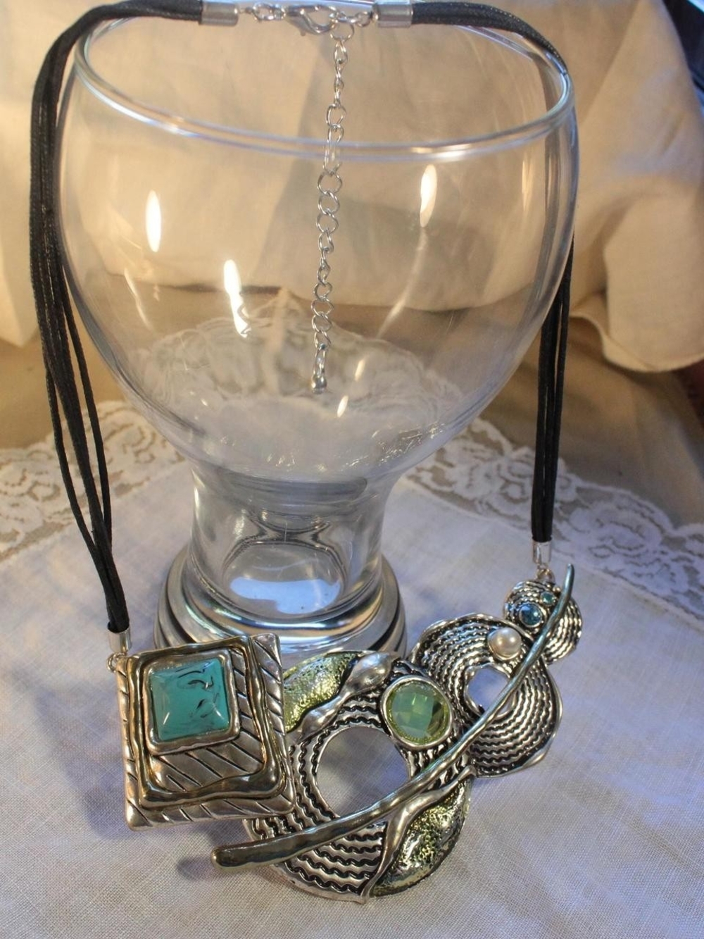 Artisan Silver-Tone Turquoise & Green Statement Necklace